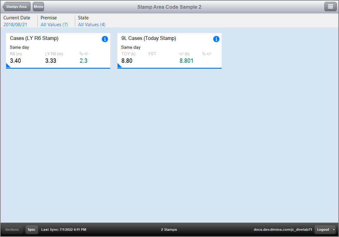 Example of a stamp area in DiveTab.